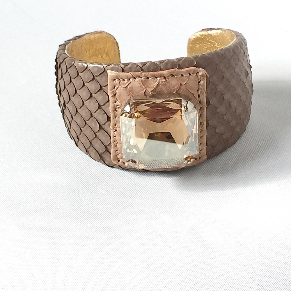 Ted Rossi Snakeskin Leather & Crystal Cuff